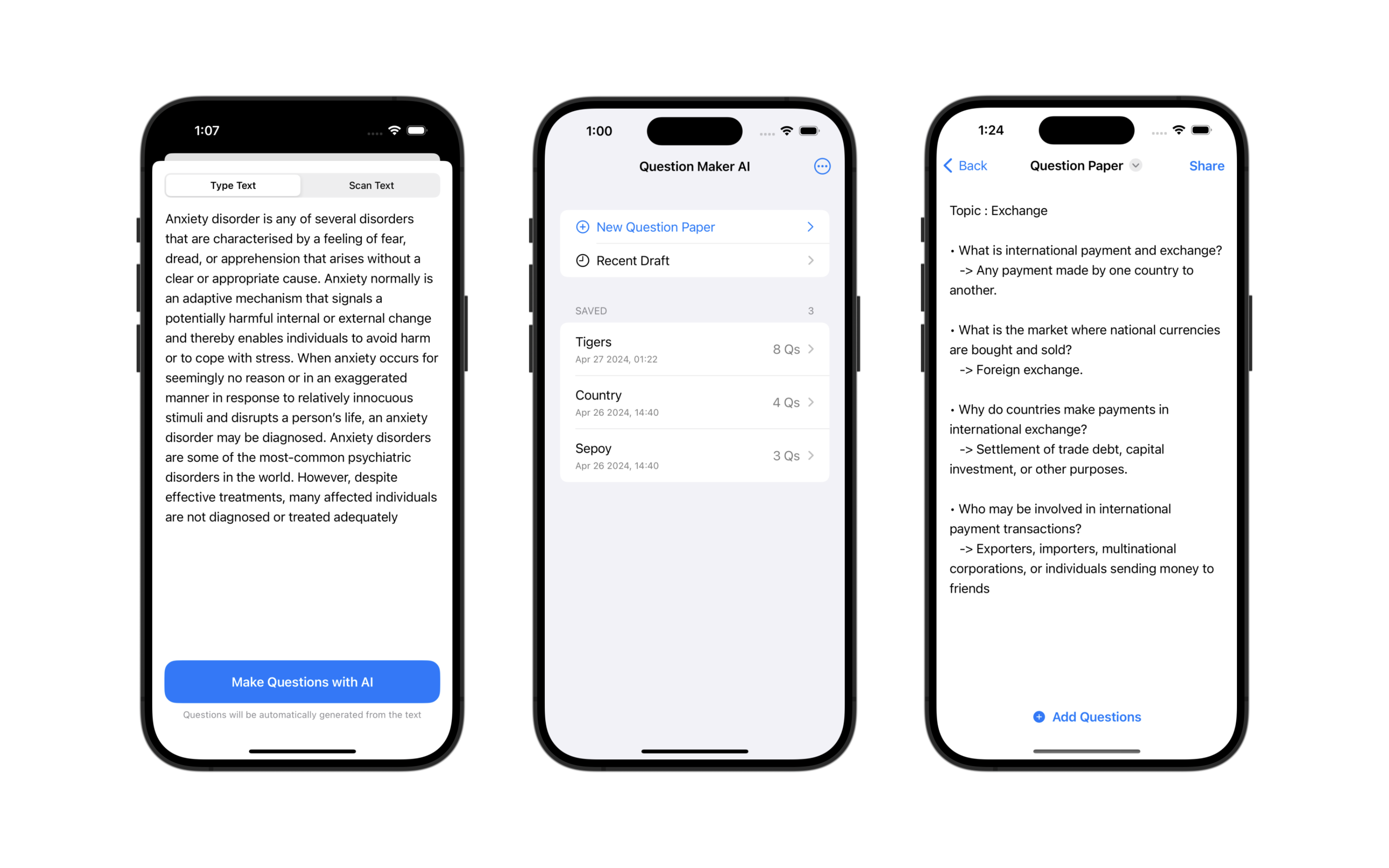 Redesigned Question Maker AI App in iPhone